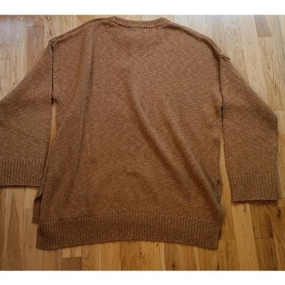 🆕️ Jenni Kayne Cruise Boyfriend Sweater Brown Chunky Linen Blend XL Mimimalist